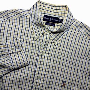 Ralph Lauren 16 32/33 Yarmouth Long Sleeve Yellow Blue Check Oxford Preppy Shirt